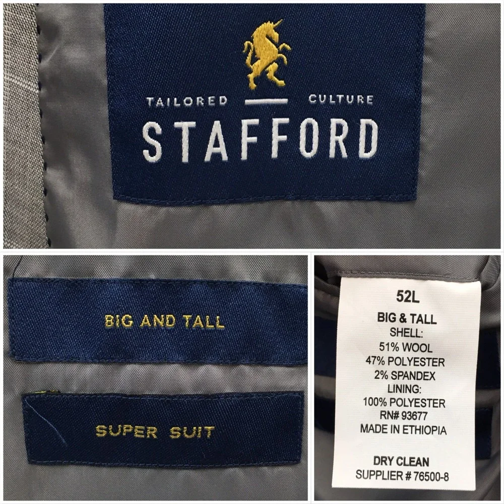 STAFFORD Men‎ Wool Blazer Sport Coat Casual Jacket Size 52L Classic Gray Suit